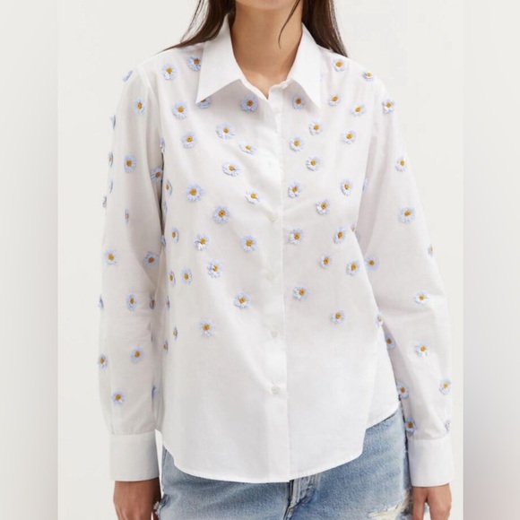 Anthropologie Dhruv Kapoor shirt with embroidered sequin daisies - Picture 1 of 11